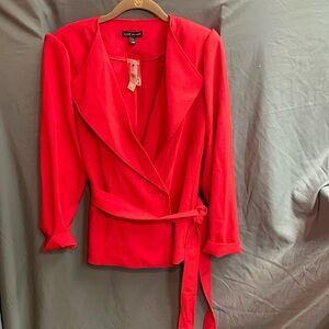 Perfect Drape Structured Statement Piece Vibrant Red Belted Blazer Size 16 NWT